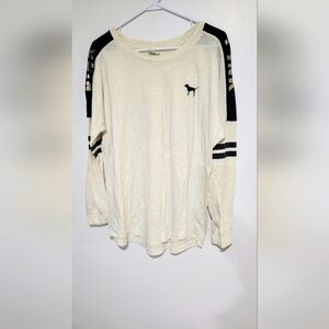  PINK White and Black Long Sleeve T-Shirt With Dog On Front Size L.